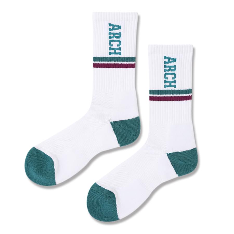 Arch drop line crew mid. socks【A325102】white/bottle green |  | 01