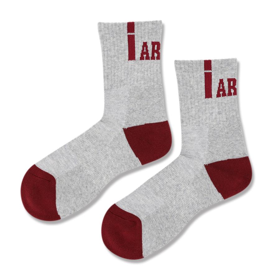 Arch  vertical crew socks 【A326103】gray/burgundy |  | 01