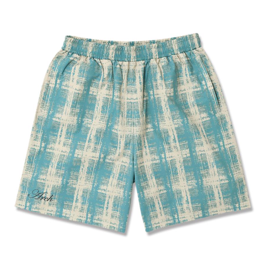 Arch cursive logo plaid shorts【B124135】nile blue/off white | 