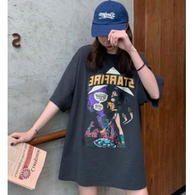 個性的 アメコミ風 トップス Tシャツ ビッグT 袖あり 半袖 5分袖 Uネック かわいい カジュアル おしゃれ お洒落 かっこいい こなれ感 ラフ メンズライク｜tipstylestore｜03