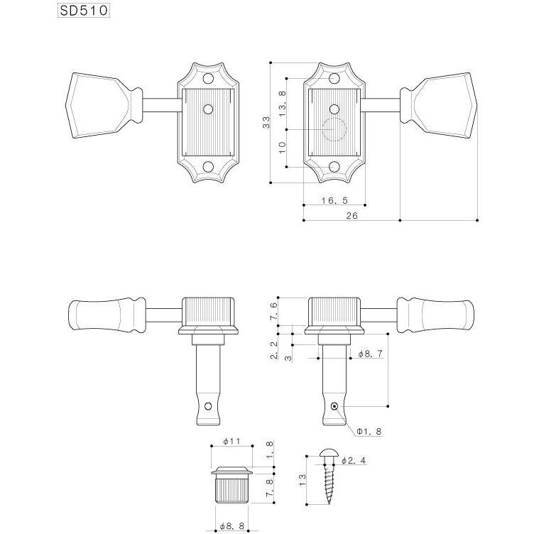 《期間限定！ポイントアップ！》Gotoh / ゴトー SD510 Series for Standard Post SD510 (Cosmo Black / SL)[対応ヘッド:L3+R3 ] (ギターペグ6個set)｜tiptoptone｜02