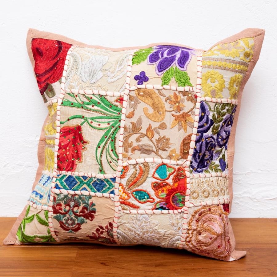 クッションカバー パッチワーク タペストリー ラジャスタン刺繍