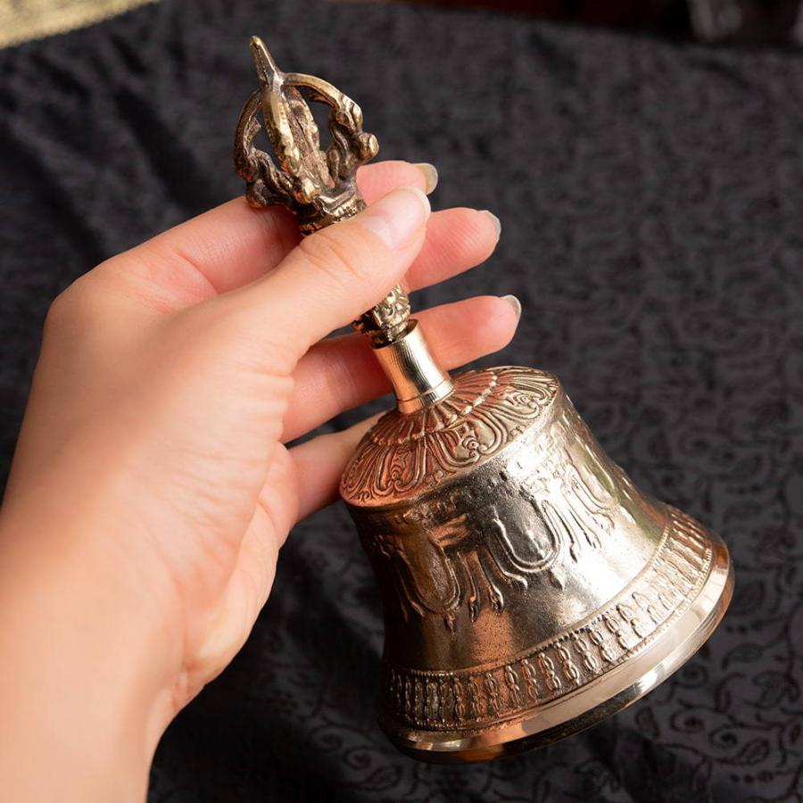 市場 中等サイズ 真鍮 78mm直径 ハンドベル ゴールデン チベット