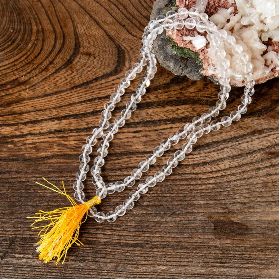 送料無料 数珠 インドの数珠 ネックレス 首飾り 108珠 天然 水晶 6mm