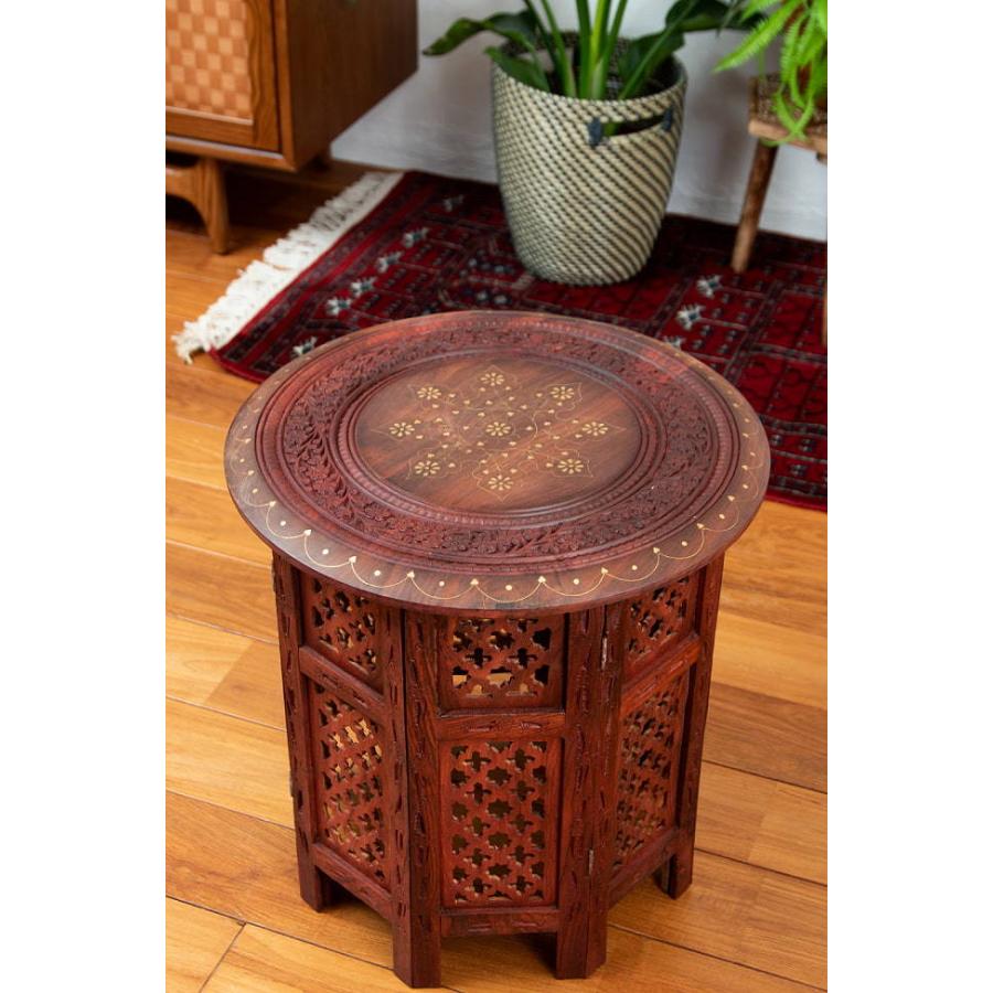 送料無料 テーブル インテリア インド シーシャムウッドのサイドテーブル (直径：45cm) アジアン 家具