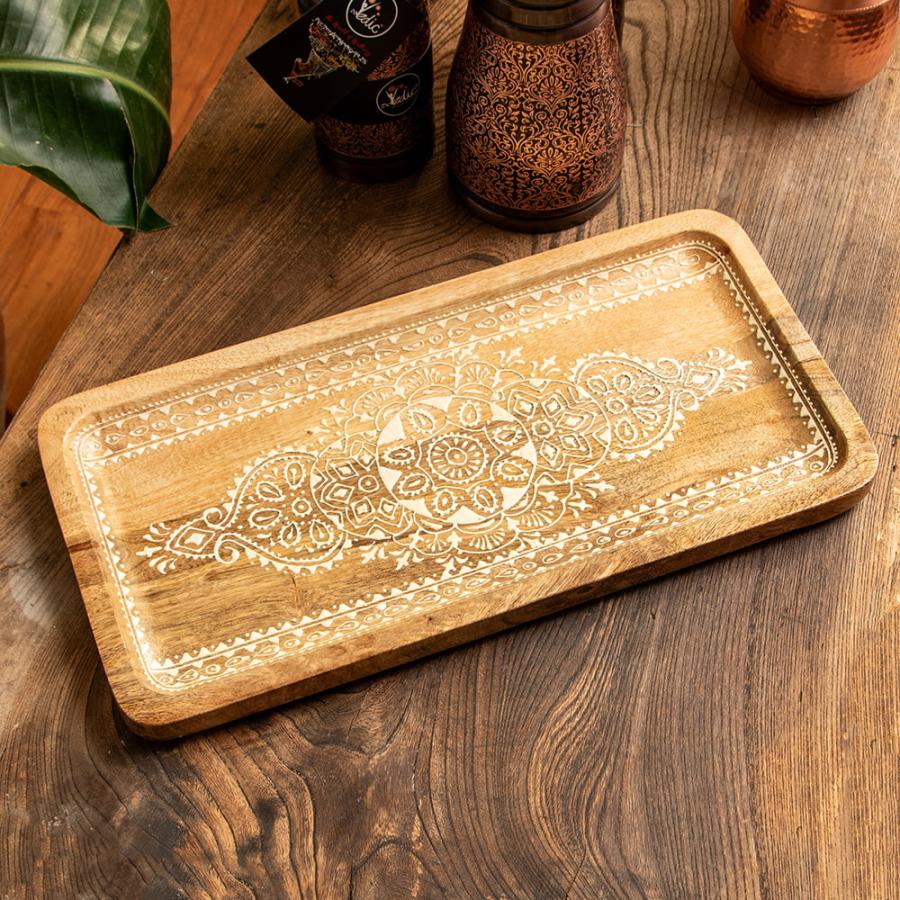 トレイ トレー お盆 キッチン 伝統の細密画 ウッドトレイ マンゴー