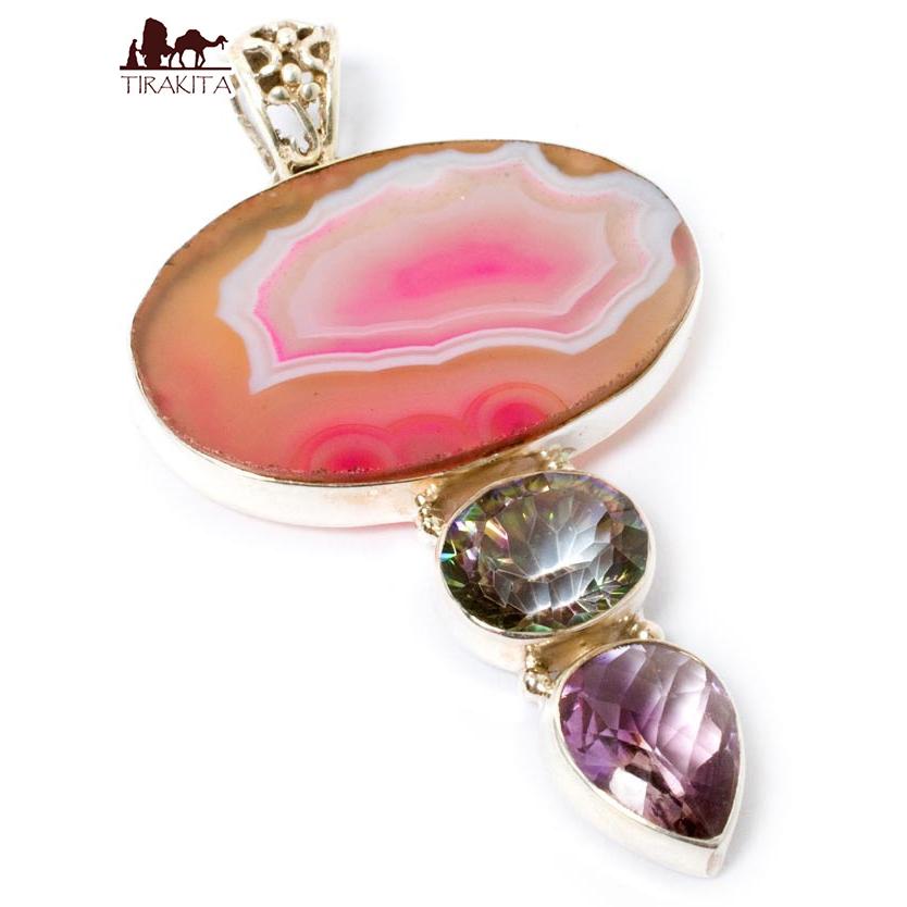 保障できる 送料無料 ペンダント 紐 スライスアゲートとミスティッククオーツとアメジストのペンダントトップ ストーン 送料無料 Foroactua Com