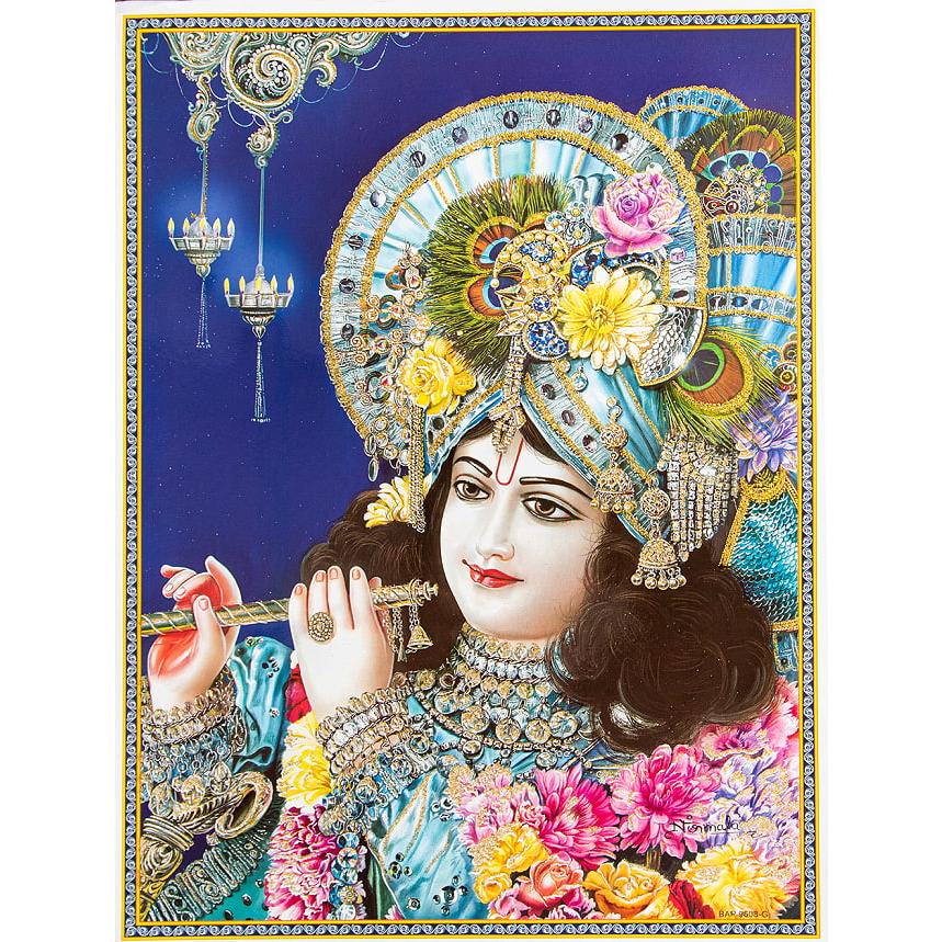 クリシュナ Krishna ポスター ヒンドゥー教 〔約40.5cm×約30.5cm〕輝く