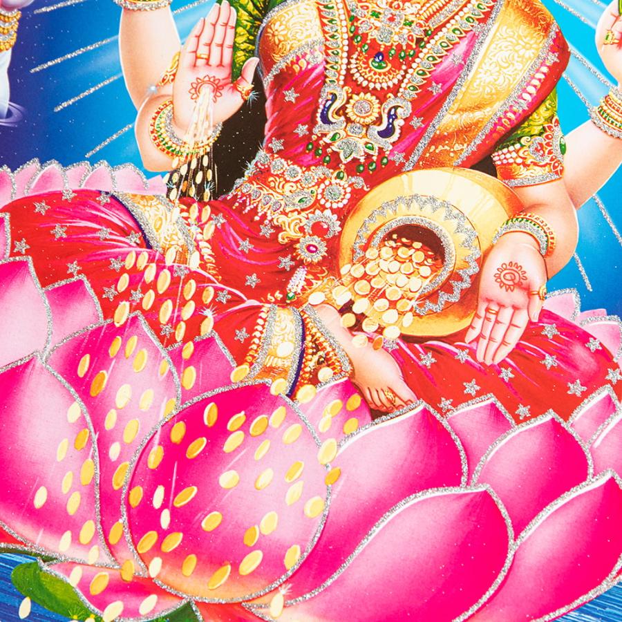 ラクシュミー 吉祥天 Lakshmi Laxmi 〔約40.5cm×約30.5cm〕輝くラメ入り・インドのヒンドゥー神様ポスター｜tirakita-shop｜03