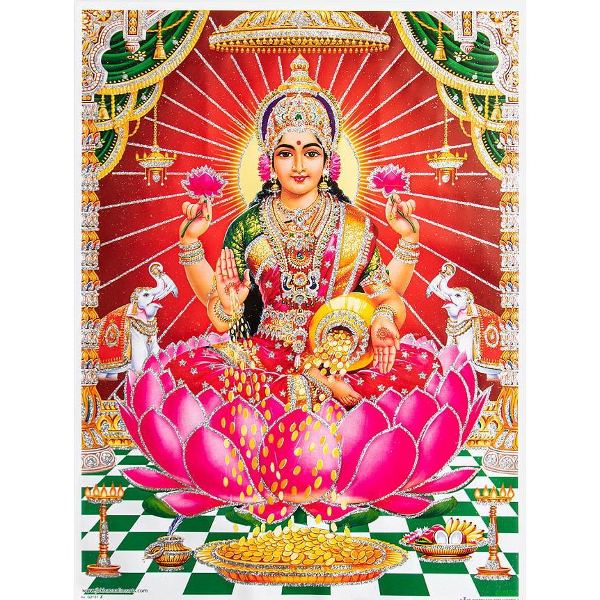 ラクシュミー 吉祥天 Lakshmi Laxmi 〔約40.5cm×約30.5cm〕輝くラメ