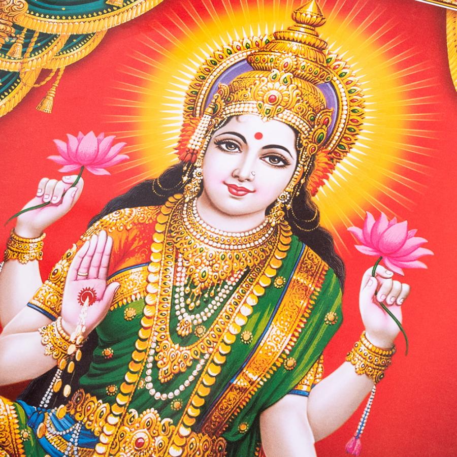 希少、ヒンドゥー教、ラクシュミー、インドの女神、キャンバスアート、裏面フック付き 希少、ヒンドゥー教、ラクシュミー、インドの女神、キャンバス