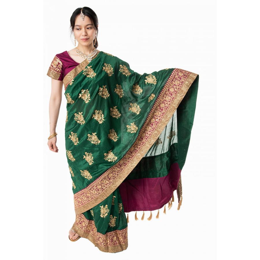 送料無料 サリー 民族衣装 デコレーション布 インド 更紗柄刺繍の婚礼 