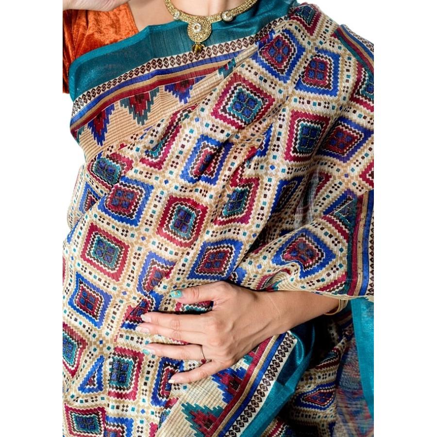サリー 民族衣装 デコレーション布 タッサーシルク風の光沢サリー 