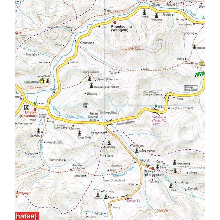 地図 Lhasa to Gyantse Shigatse Kathmandu ロードマップ(ラサ
