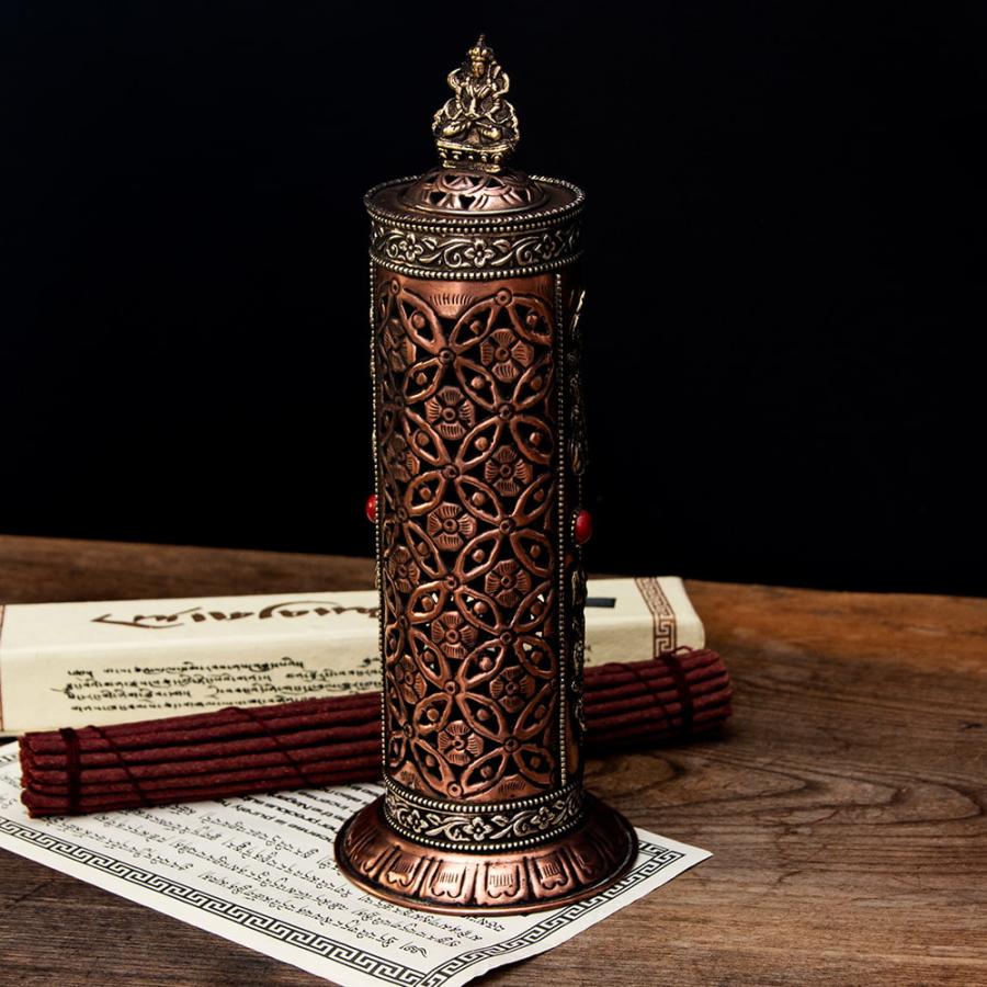 送料無料 アンティーク チベット香 お香立て チベタン 銅造り チベット