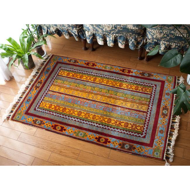日本最級 送料無料 ラグ 手編み絨毯 玄関マット 約80cm) x 手織りのインド絨毯(約123cm 手織り絨毯 絨毯 マット カーペット、ラグ