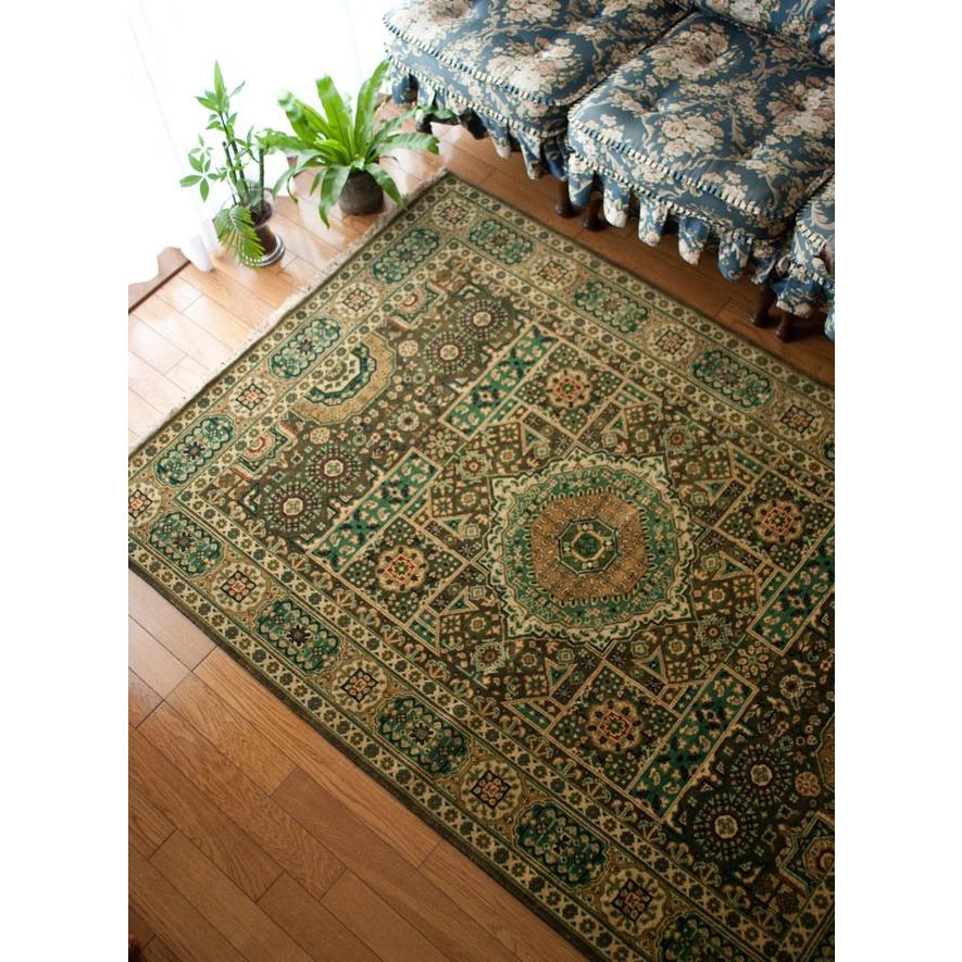 送料無料 ラグ マット 絨毯 手織り絨毯 手織りのインド絨毯(約185cm x 