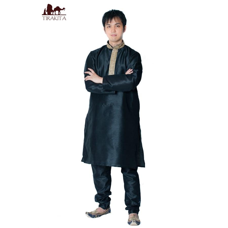 送料無料 クルタパジャマ Kurta Pajama 男性 クルタ・パジャマ ブラック 光沢生地ゴージャス 民族衣装 メンズ インド・アジア雑貨ティラキタ - 通販 - Yahoo ショッピング