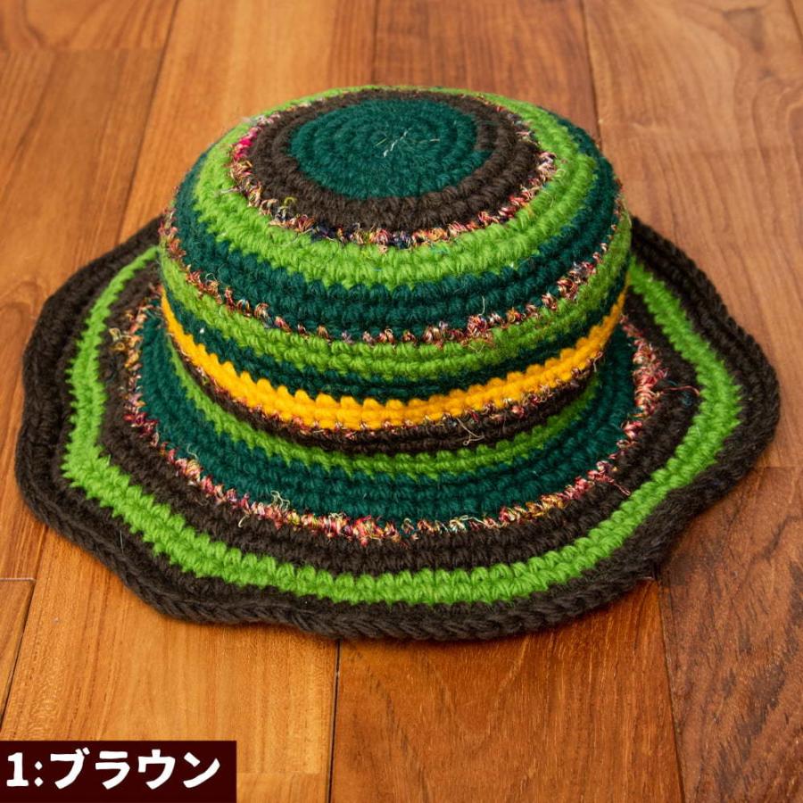 新品同様 レディース ネパール製 帽子 毛100% 緑 - 帽子