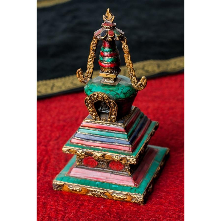 置物 仏塔 卒塔婆 ストゥーパ ストゥーバ 緑青石仕上げ 21.5cm アジア