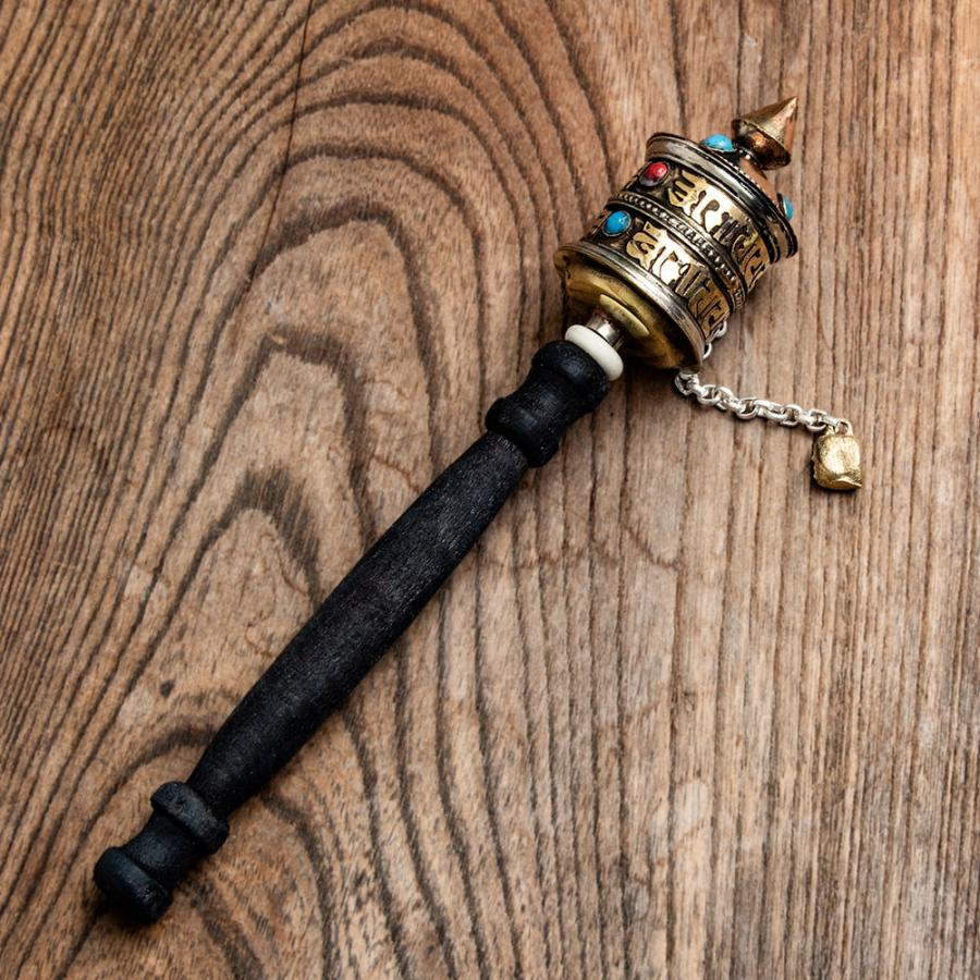 マニ車 チベット 宗教用品 手持ちマニ車 持ち手黒(小) アジア チベタン