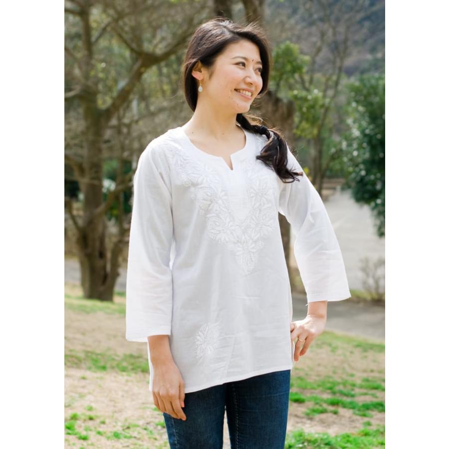 メール便送料無料 クルティ チュニック コットン シャツ ラクノウ刺繍