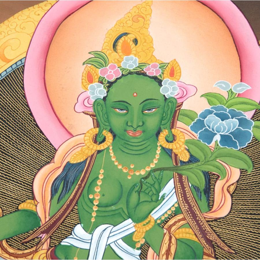 送料無料 グリーンターラー タンカ 仏画 〔一点物〕タンカ 61.5 送料無料 グリーンターラー タンカ 仏画 〔一点物〕タンカ 61.5