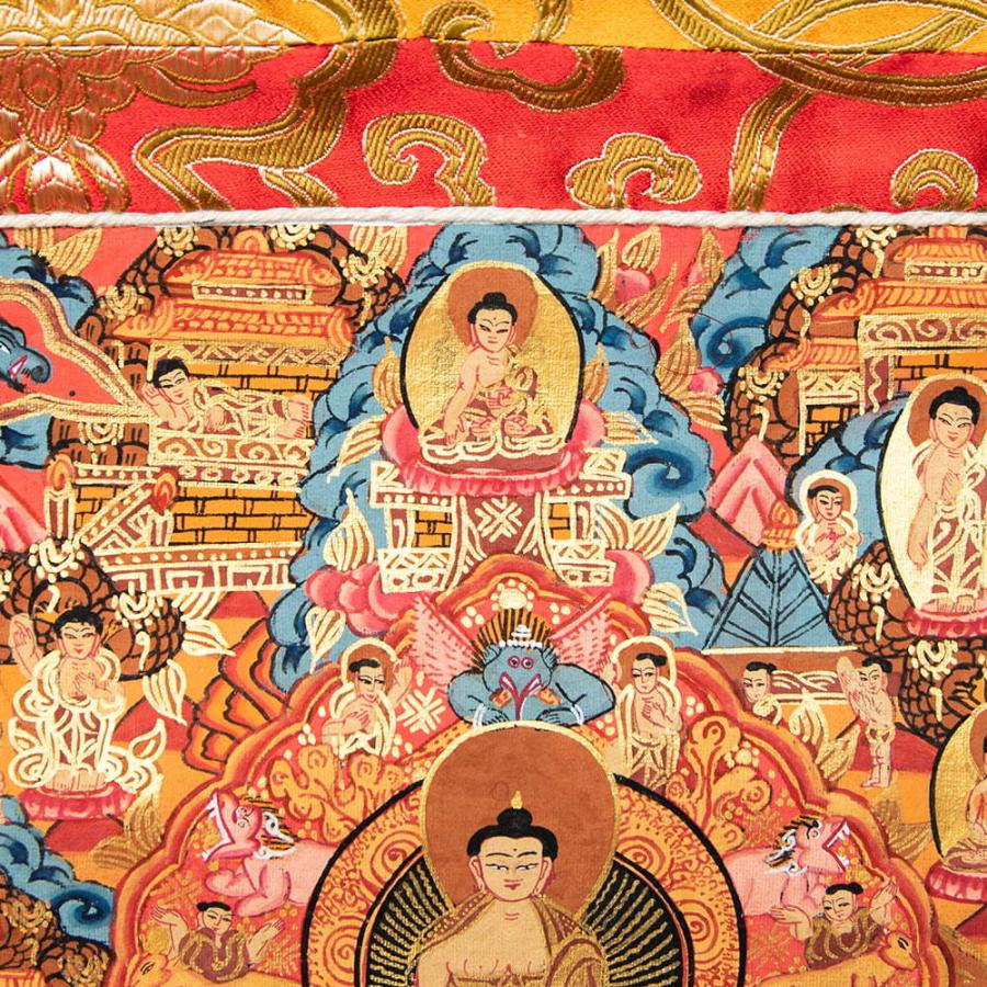 送料無料 タンカ マンダラ 曼荼羅 手描きのタンカ 〔一点物〕装丁付肉筆仏画タンカ 仏陀の生涯 曼陀羅