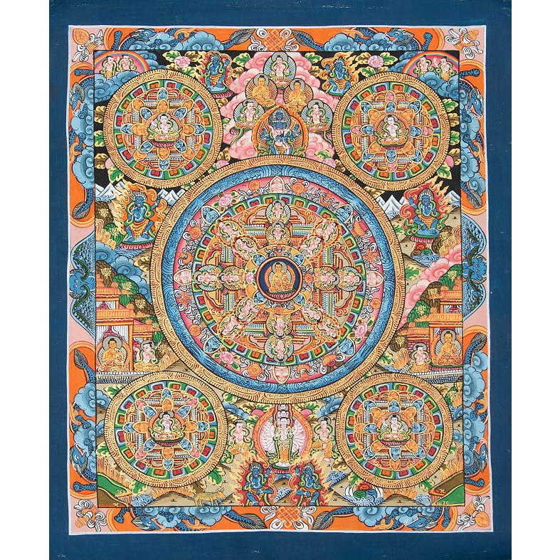 Thanka タンカ マンダラ 送料無料 仏画 Thanka タンカ マンダラ 〔一点物〕タンカ 五仏曼荼羅