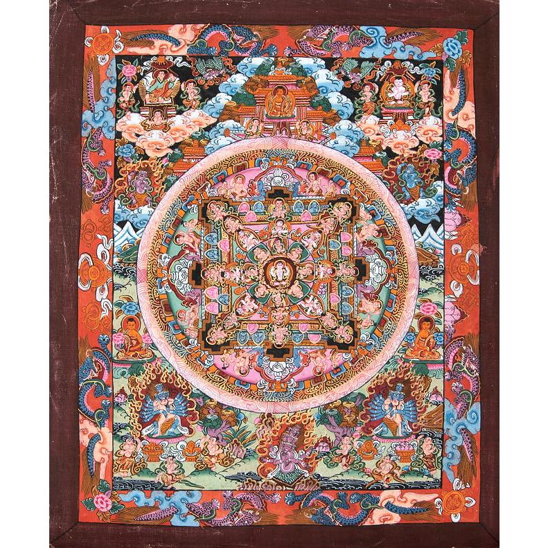 送料無料 仏画 Thanka タンカ マンダラ 〔一点物〕タンカ 金剛法界曼荼羅 36cm x 30cm 手描きのタンカ チベット仏教 ...