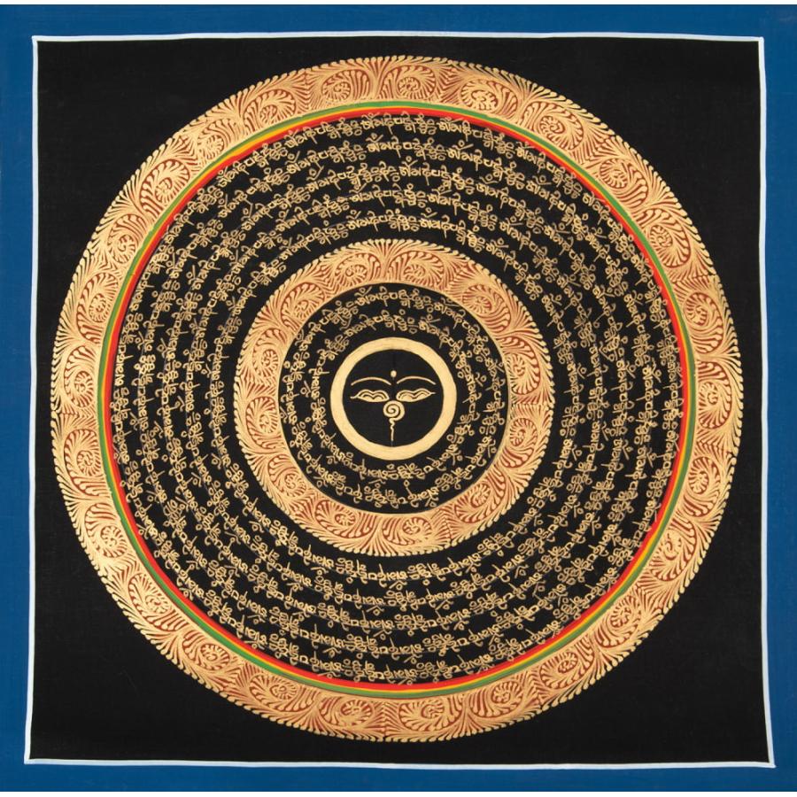 送料無料 仏画 Thanka タンカ マンダラ 〔一点物〕タンカ ブッダアイと種子マンダラ 32cm x 曼荼羅 手描きのタンカ : インド ...