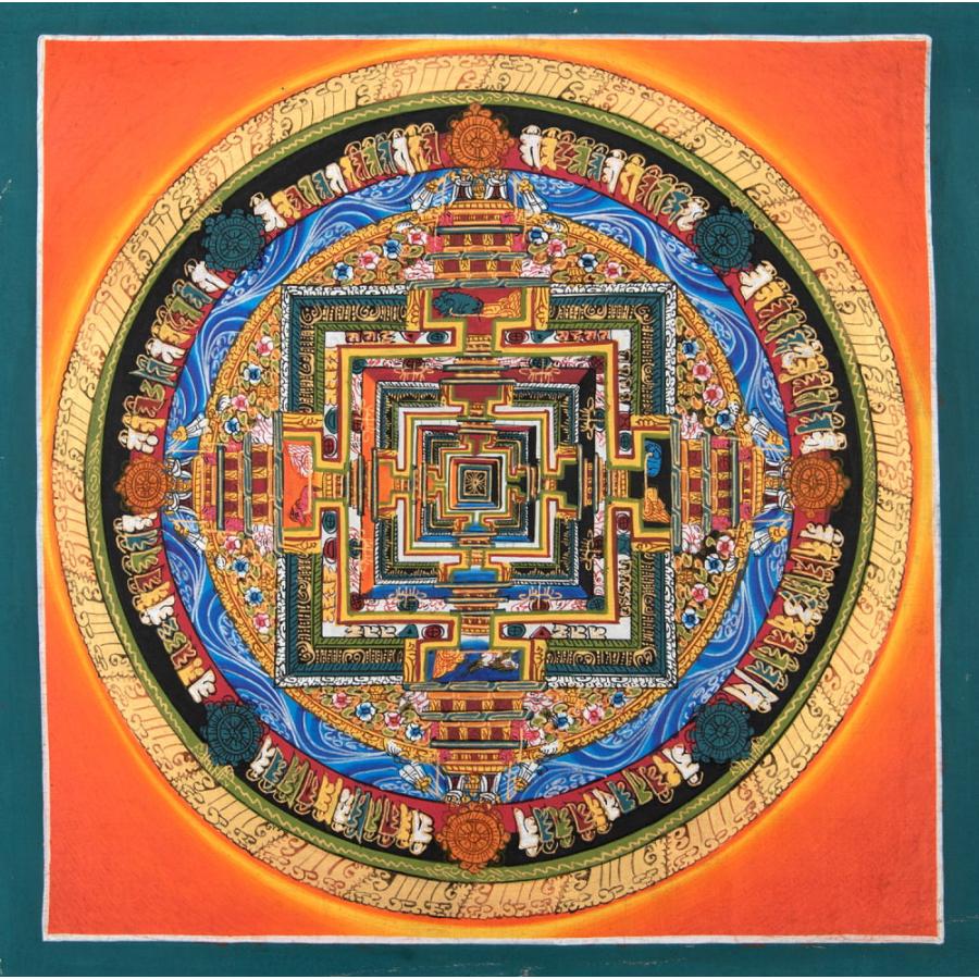送料無料 仏画 Thanka タンカ マンダラ 〔一点物〕タンカ カーラチャクラマンダラ 25cm x 曼荼羅 手描きのタンカ : インド ...