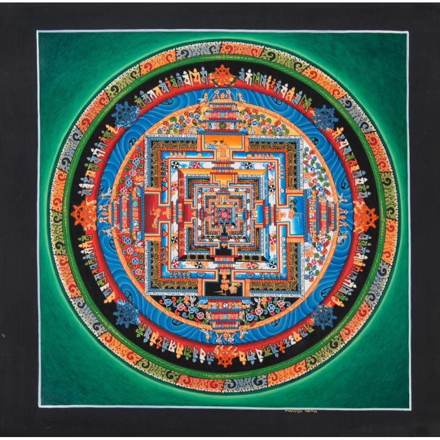 送料無料 仏画 Thanka タンカ マンダラ 〔一点物〕タンカ カーラチャクラマンダラ 32cm x 曼荼羅 手描きのタンカ : インド ...