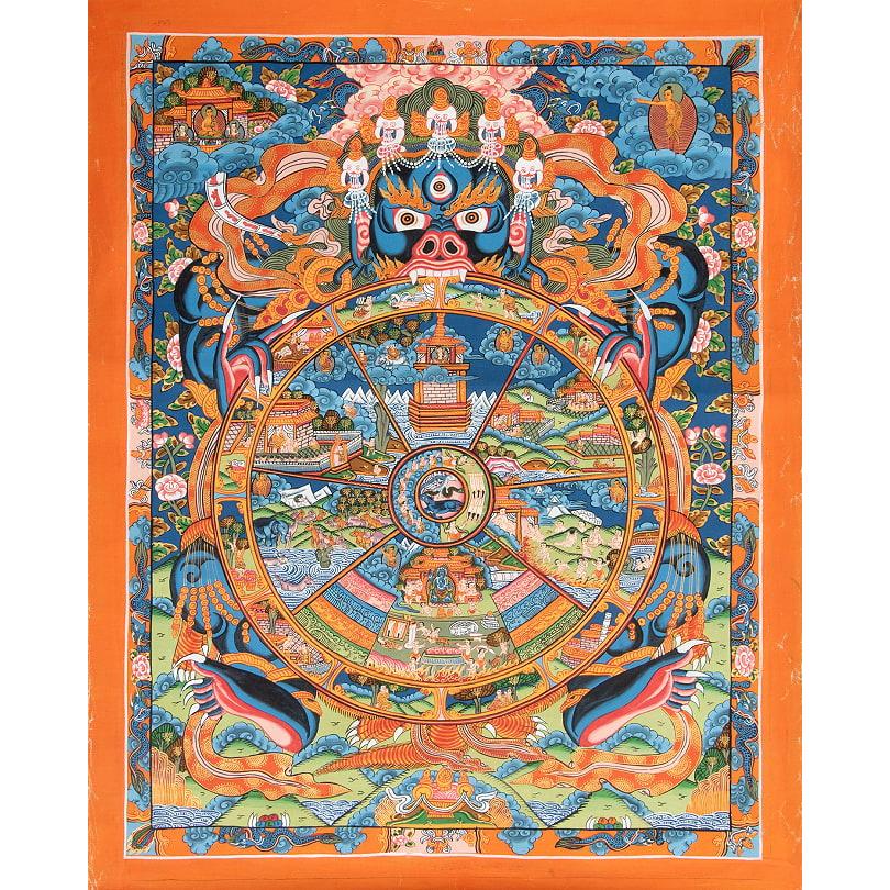 送料無料 タンカ 仏画 マンダラ チベット 〔一点物〕タンカ Wheel of
