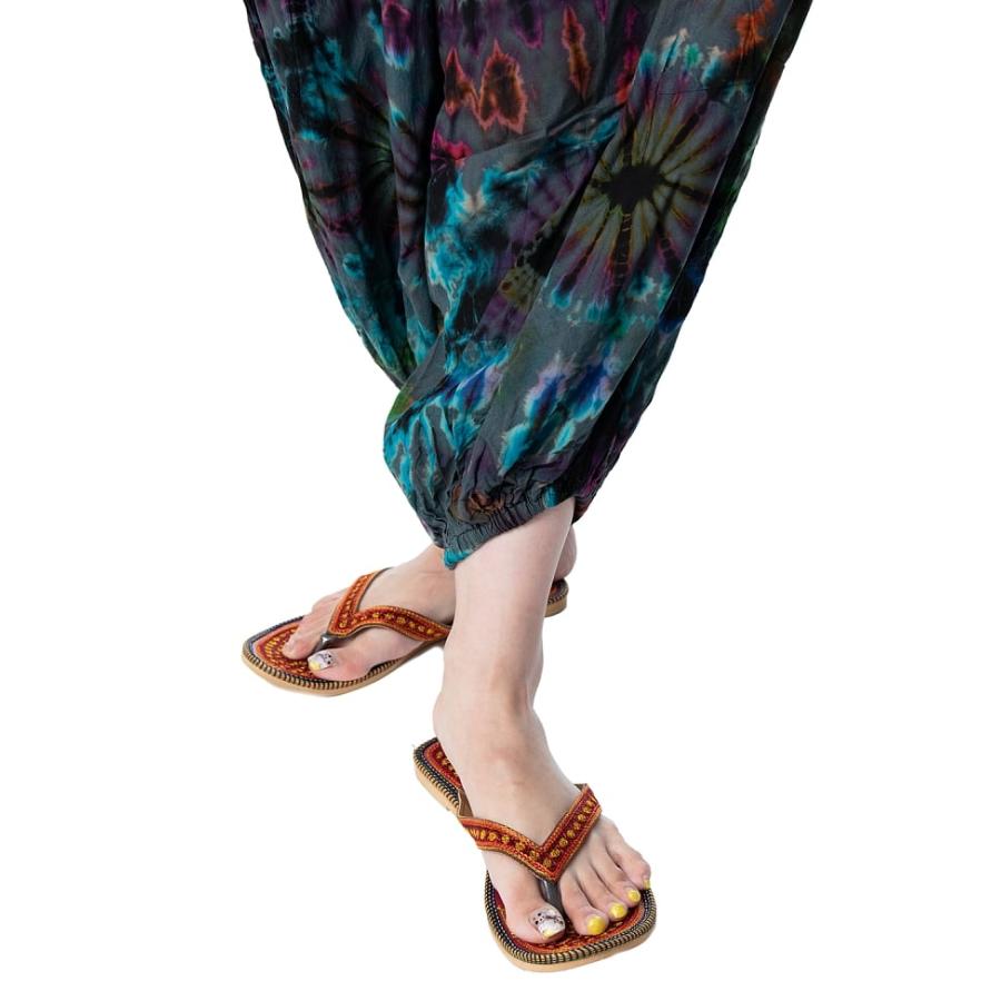 【新品】レーヨンアラジンパンツ　ヒンディー文字　タイダイ染め　F370 新品】レーヨンアラジンパンツ ヒンディー文字 タイダイ染め