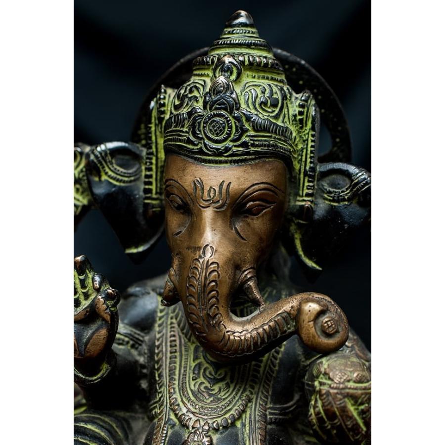 送料無料 ガネーシャ ブラス 神様像 ガナパティ 大きなねずみに座るガネーシャ 14cm インド 置物 エスニック