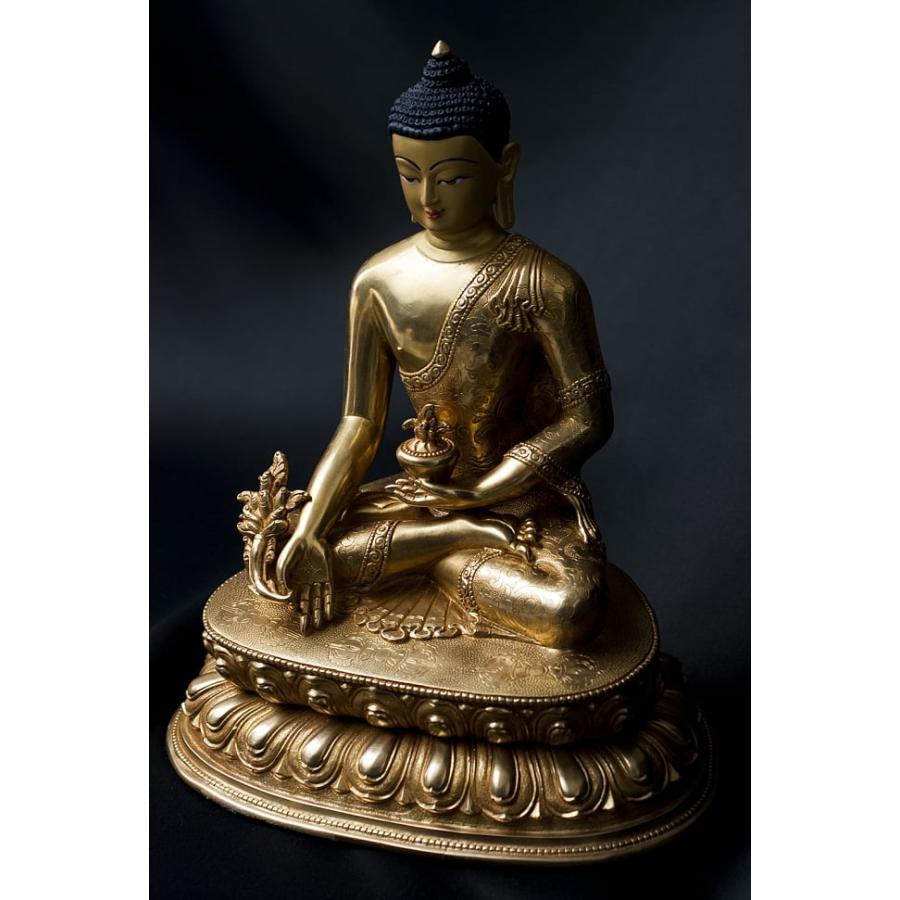 仏教美術 古銅鍍金 チベット仏 薬師如来像 仏像 仏像 銅造鍍金仕上げ 薬師如来 バイシャジヤ・グル メディシン
