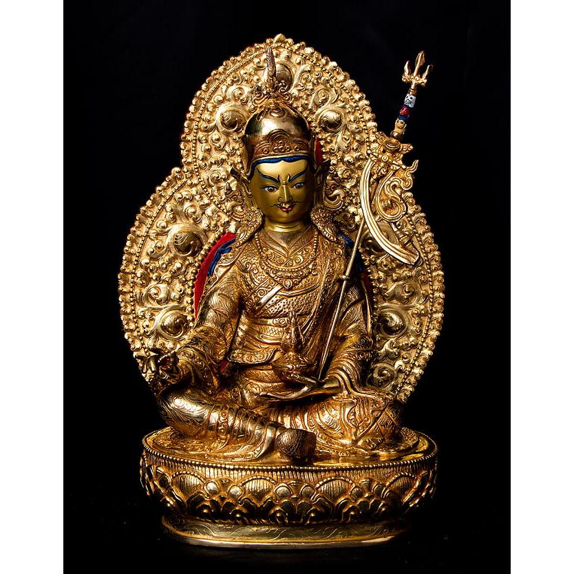 仏教美術 中国 仏像 蓮華薬師仏像 銅製 銅器 送料無料 銅造鍍金仕上げ 蓮華生 パドゥマ サムヴァ 蓮華生大師
