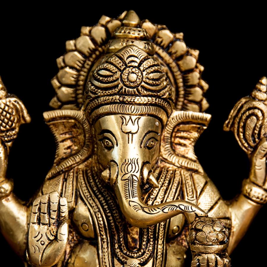 送料無料 太鼓 ドーラク ガネーシャ 神様像 ブラス製 座り