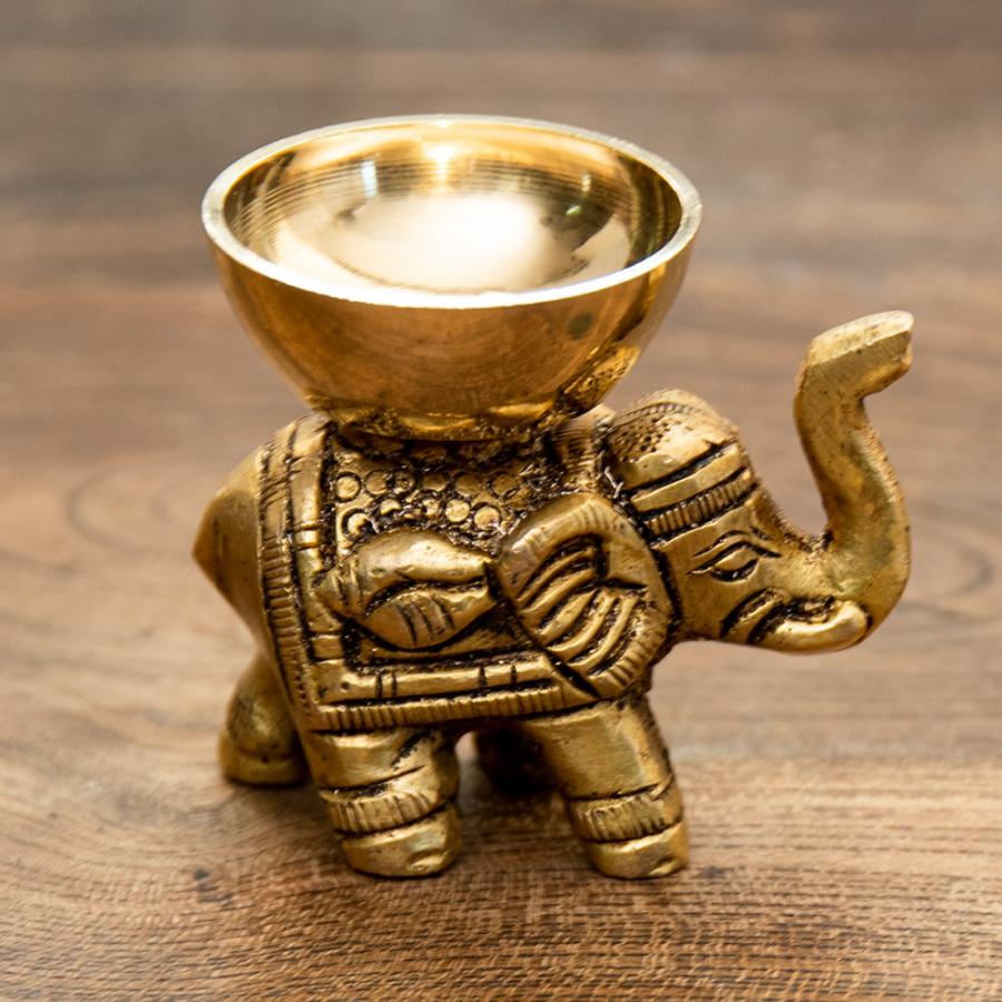 象 ゾウ ブラス ヒンドゥー ブラス製 ミニボウル付きエレファント像 6cm 神様像 幸運 真鍮 インド 置物 TIRSDL1635
