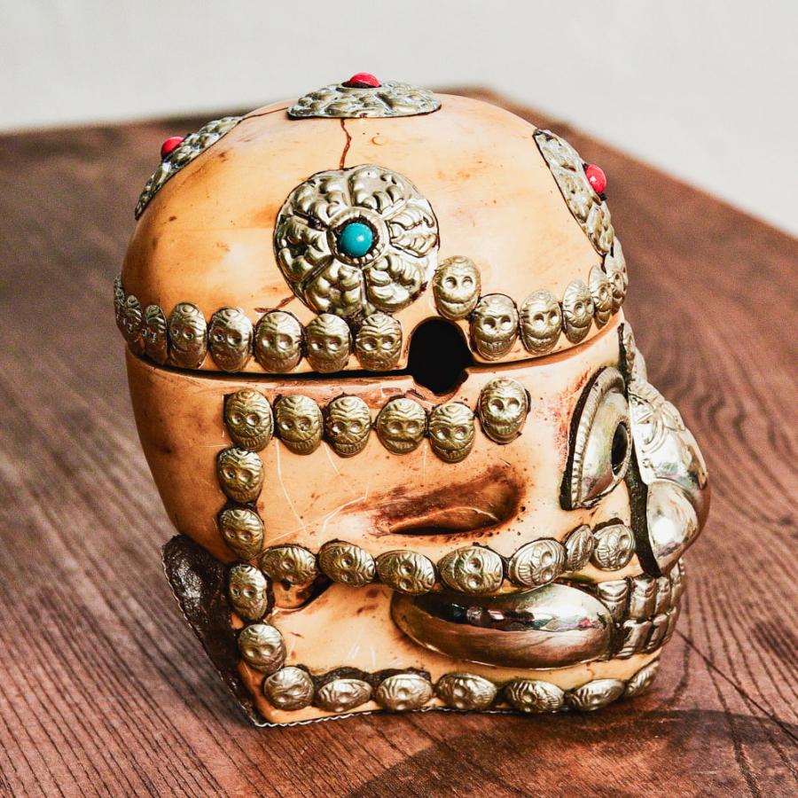 送料無料 骸骨 ガイコツ スカル 髑髏 頭蓋骨杯 カパラ 約14cm