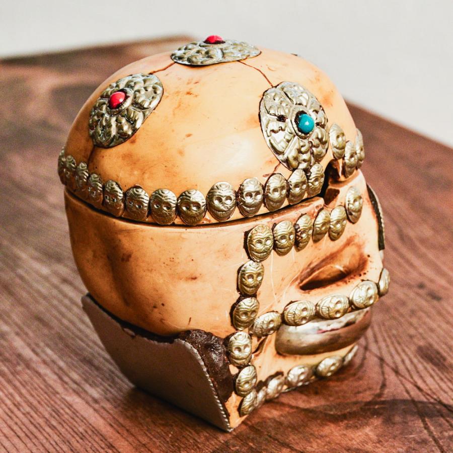 送料無料 骸骨 ガイコツ スカル 髑髏 頭蓋骨杯 カパラ 約14cm