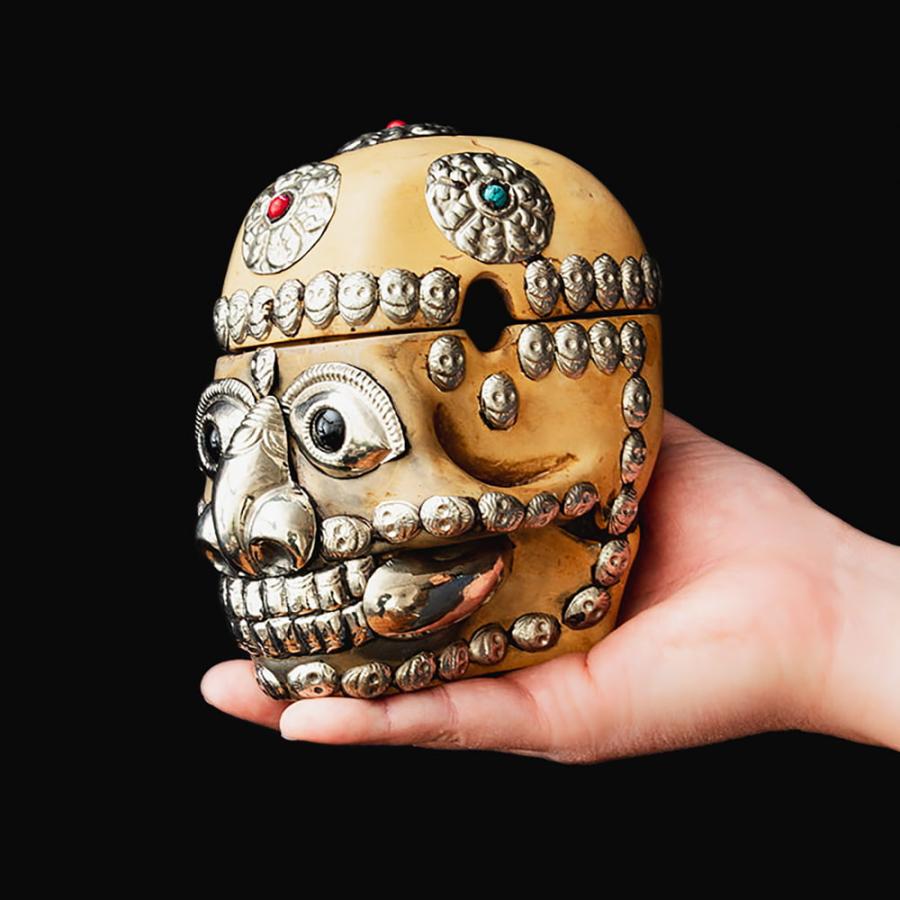 送料無料 骸骨 ガイコツ スカル 髑髏 頭蓋骨杯 カパラ 約14cm