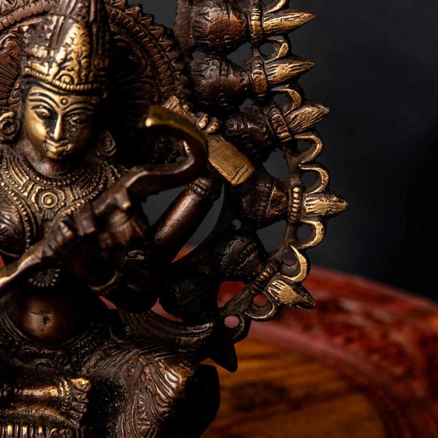 インド神 サラスヴァティー 像 弁財天 置物 合金 ゴールド ブラック インド神 サラスヴァティー 像 弁財天 置物 合金 ゴールド