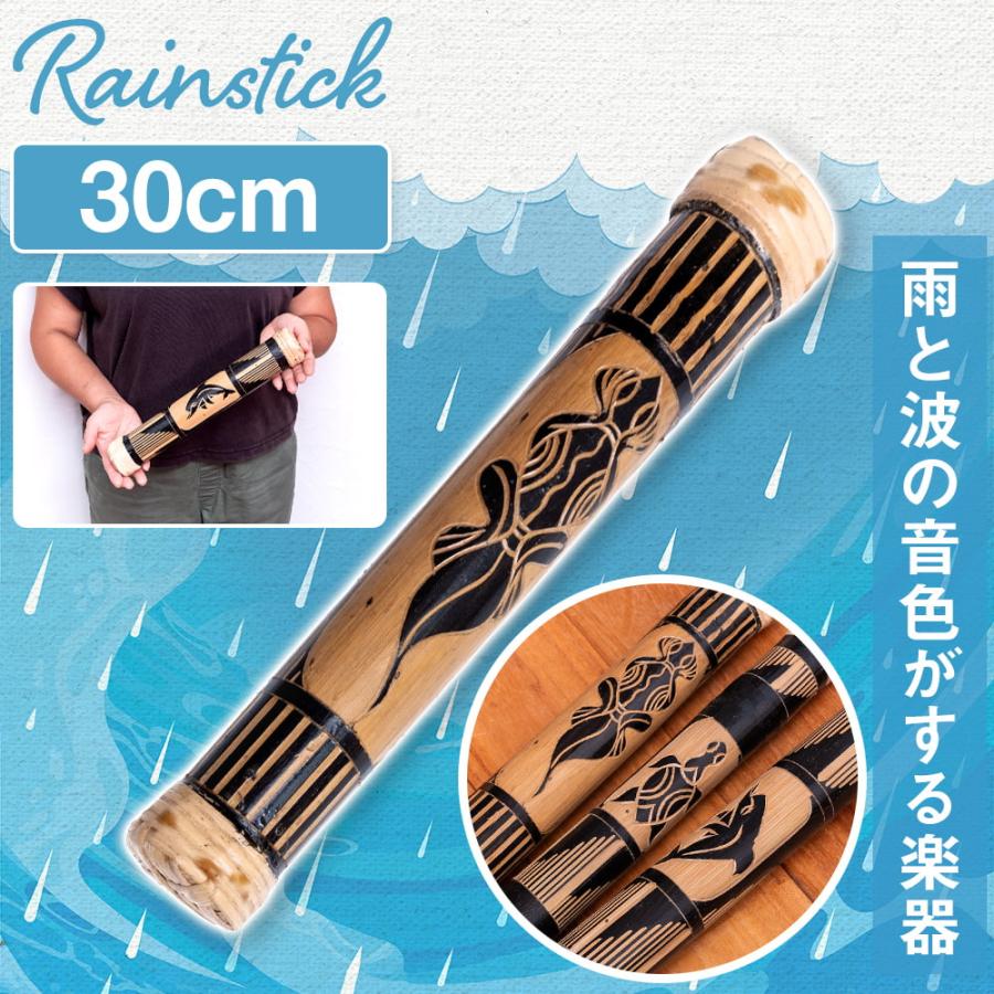 楽器 レインスティック 癒やし 民族楽器 雨音 〔彫刻入り 約30cm