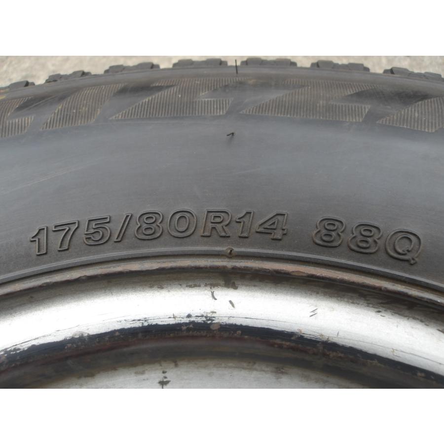 Q404-ソ2 中古タイヤ ホイール 送料無料 175/80R14 冬4本 スタッドレス 88Q 175/80-14 175-80-14 ブリヂストン ブリザック TM-03 1４インチ鉄ホイールの画像