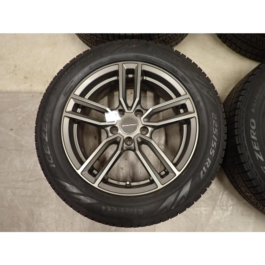 冬4本SET 会社宛送料無料 225/55R17×7J 101H ピレリ アイスゼロアシンメトリコ 2024年 ユーロテック EUROTECH ステージW5 アルミ NO,I2207の画像
