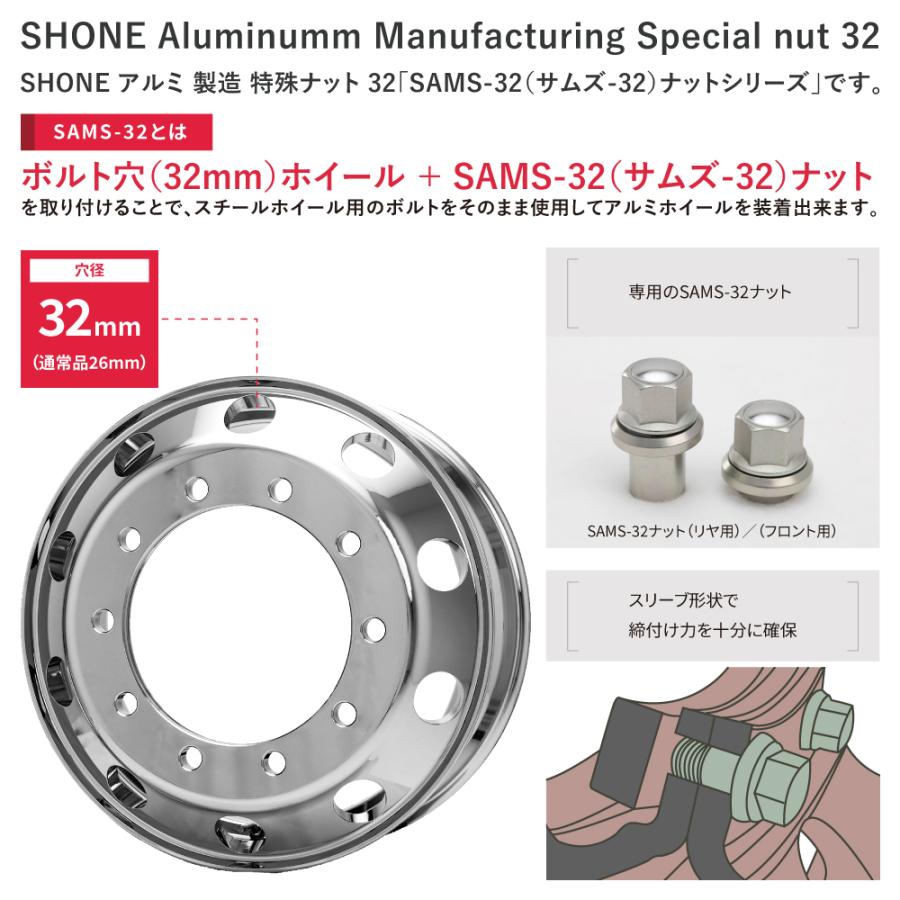 ボルト交換不要でアルミホイール装着可 新品2本価格 会社宛 送料無料 19.5×6.75 8穴ISO規格 SAMS専用 穴径32mm SHONEトラック NO,SH390_4