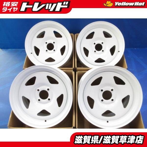15インチ 7J +30 4本セット 深リム 極太 ホワイト 4H PCD100 ヘラフラ