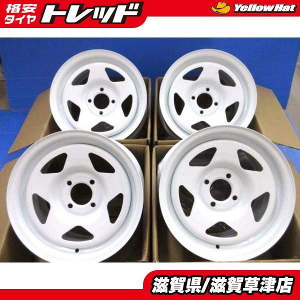 14インチ 7J 4穴 PCD100 深リム 極太 未使用 4本セット ホワイト